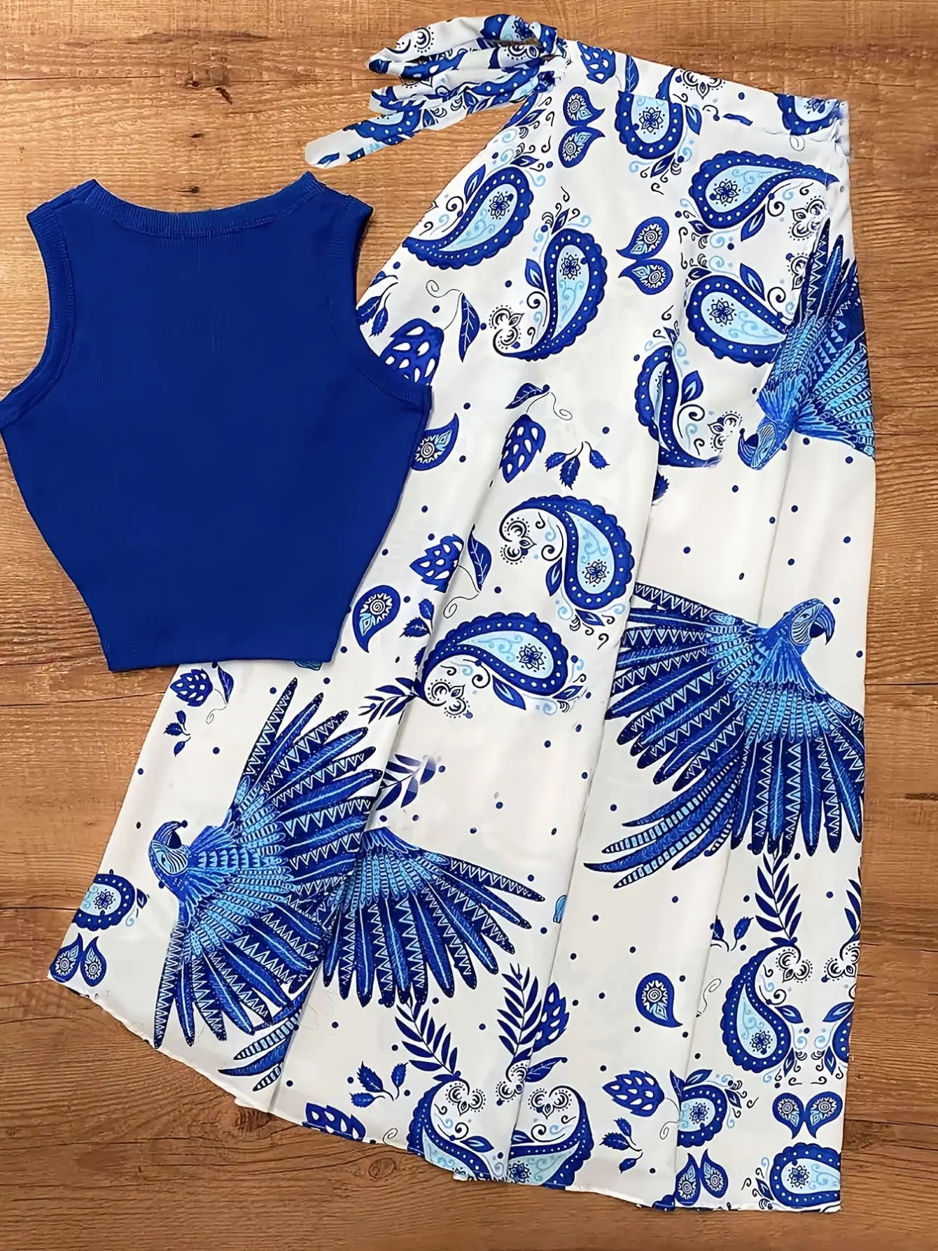 Women’s Blue Paisley Tank Top and Skater Skirt Set gallery view