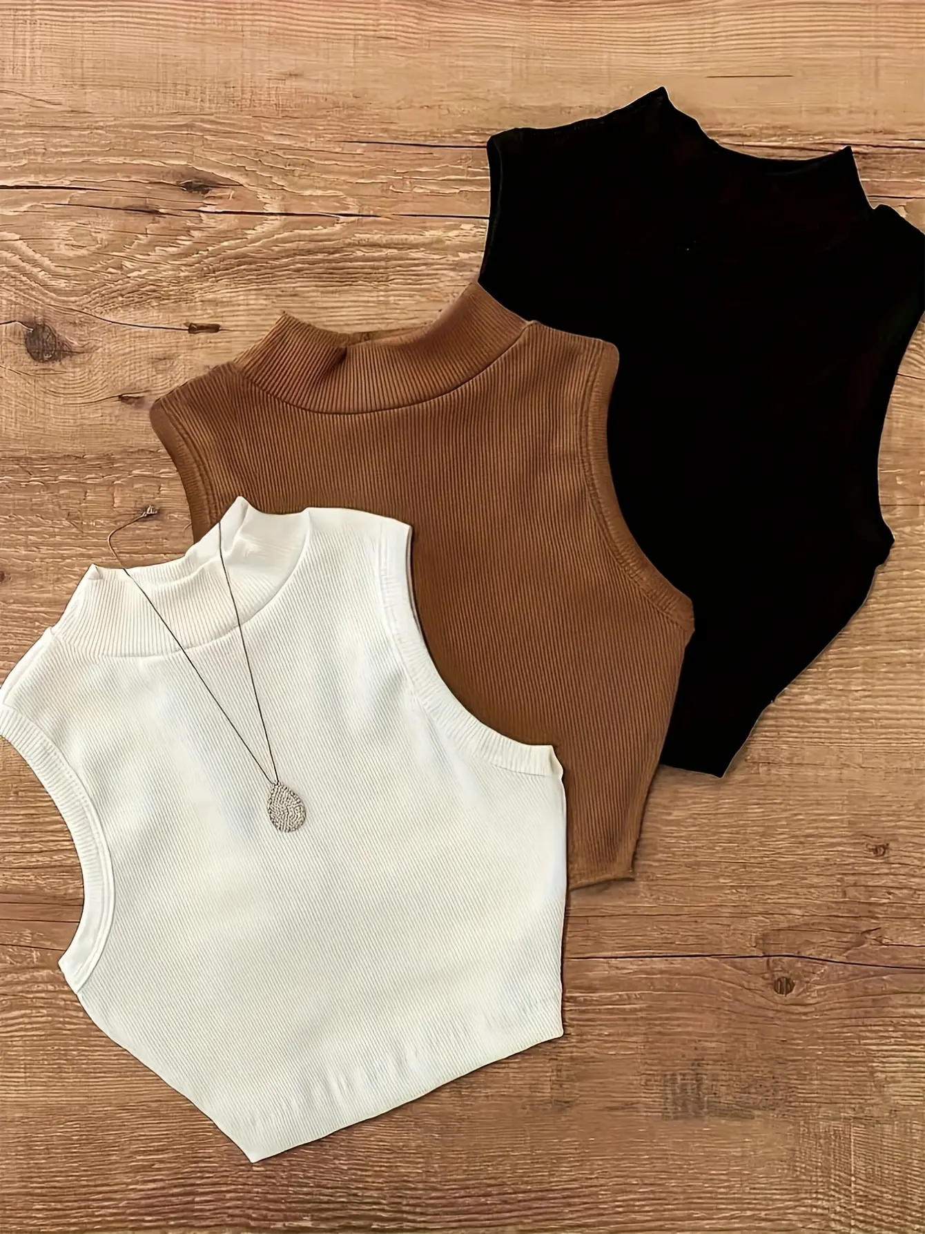 Women’s Three-Pack Mock Neck Sleeveless Tops gallery view