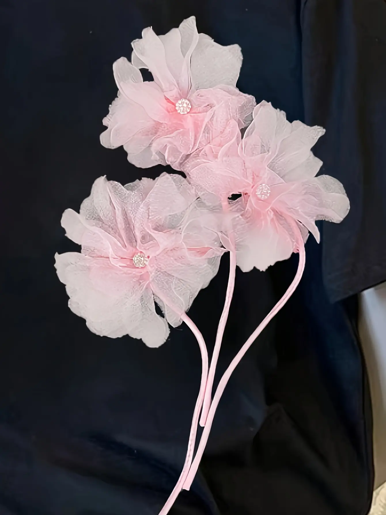 Women’s Black T-Shirt with Pink 3D Flower Appliques gallery view