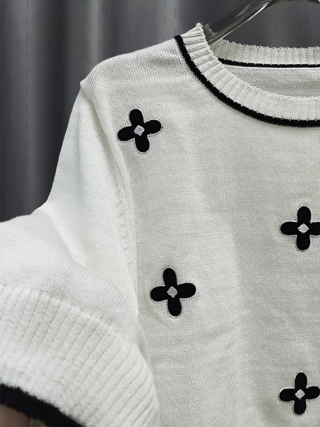 Women’s Clover Embroidered Short Sleeve Knit Top gallery view