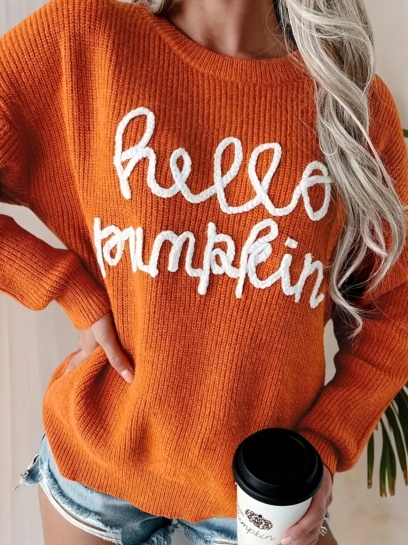 Women’s Orange Hello Pumpkin Holiday Knit Sweater gallery view