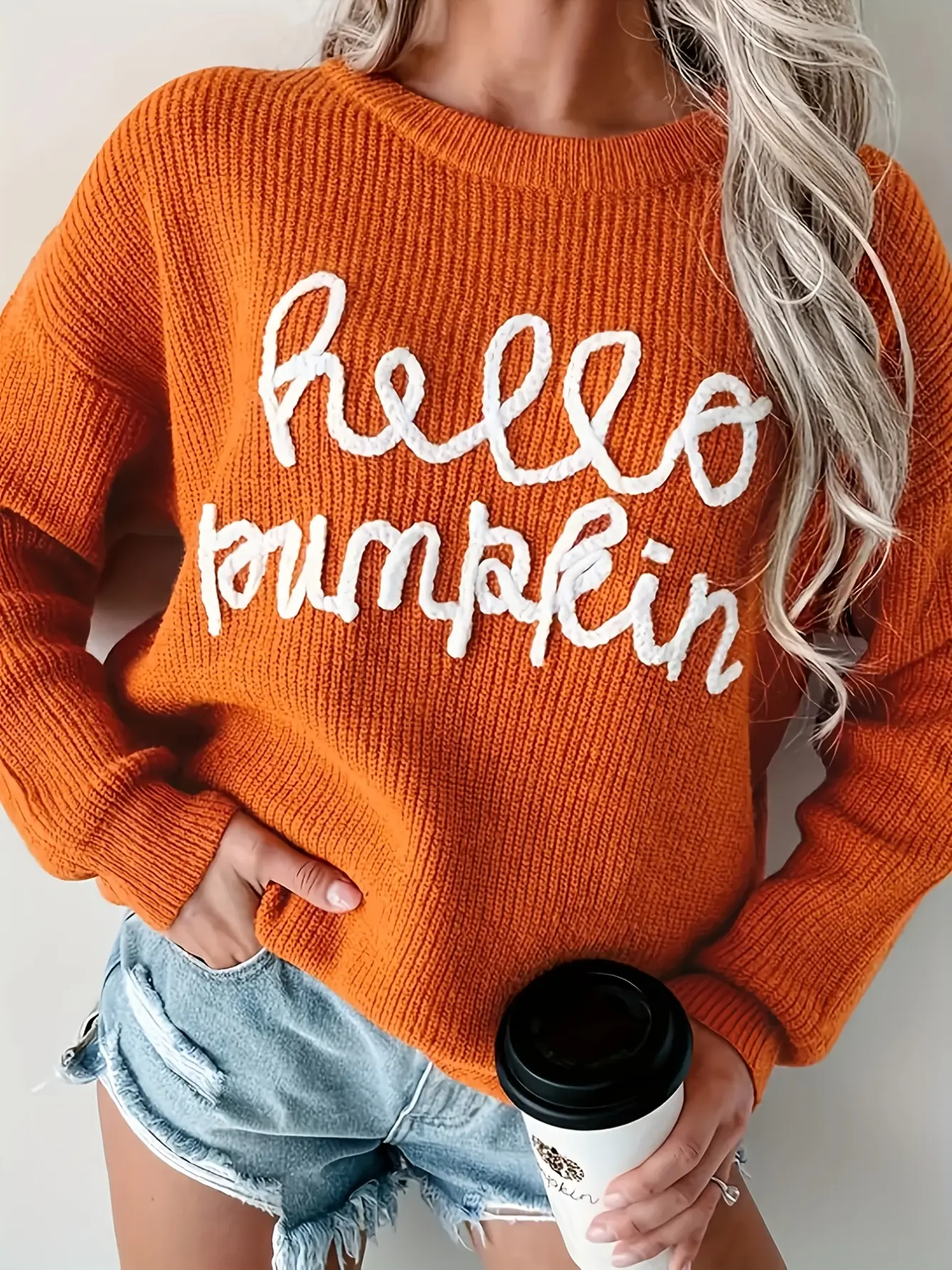 Women’s Orange Hello Pumpkin Holiday Knit Sweater gallery view