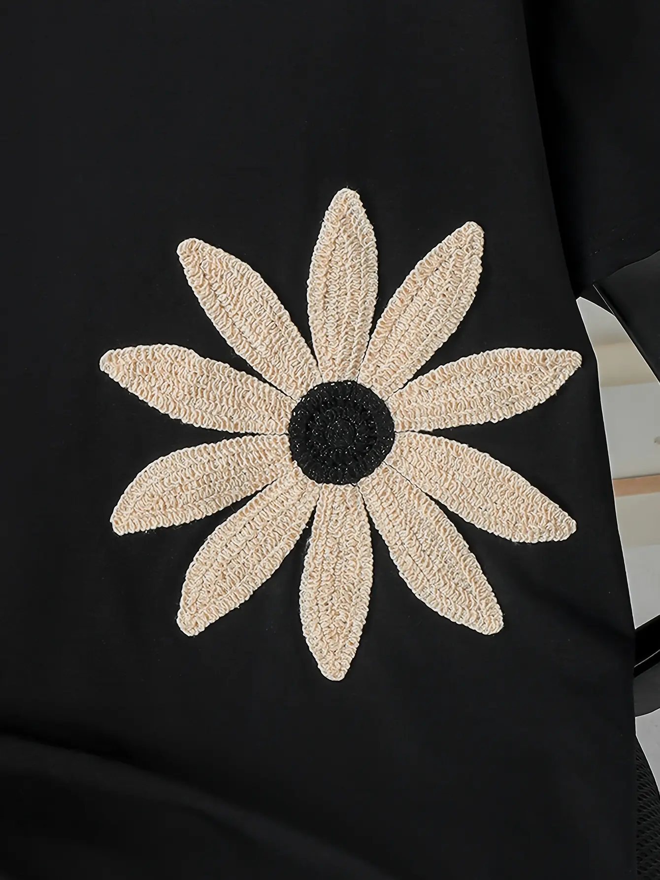 Women’s Crochet Sunflower Applique T-Shirt gallery view