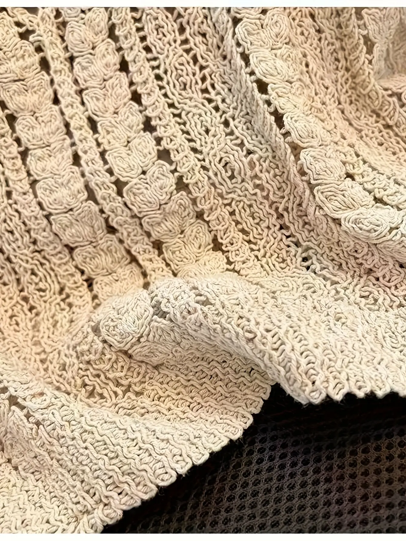 Women’s Beige V-Neck Openwork Knit Pullover gallery view