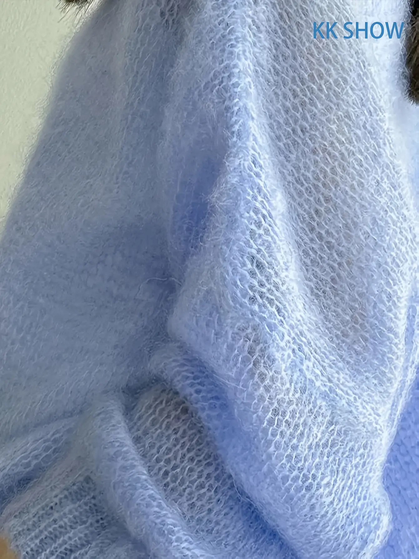 Women’s Sky Blue Off-Shoulder Knit Sweater gallery view