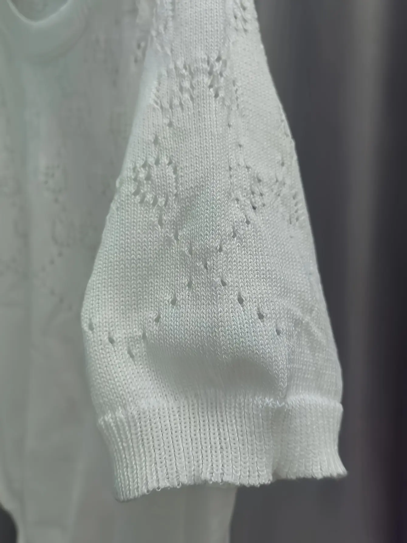 Women’s White Openwork Short Sleeve Knit Top gallery view