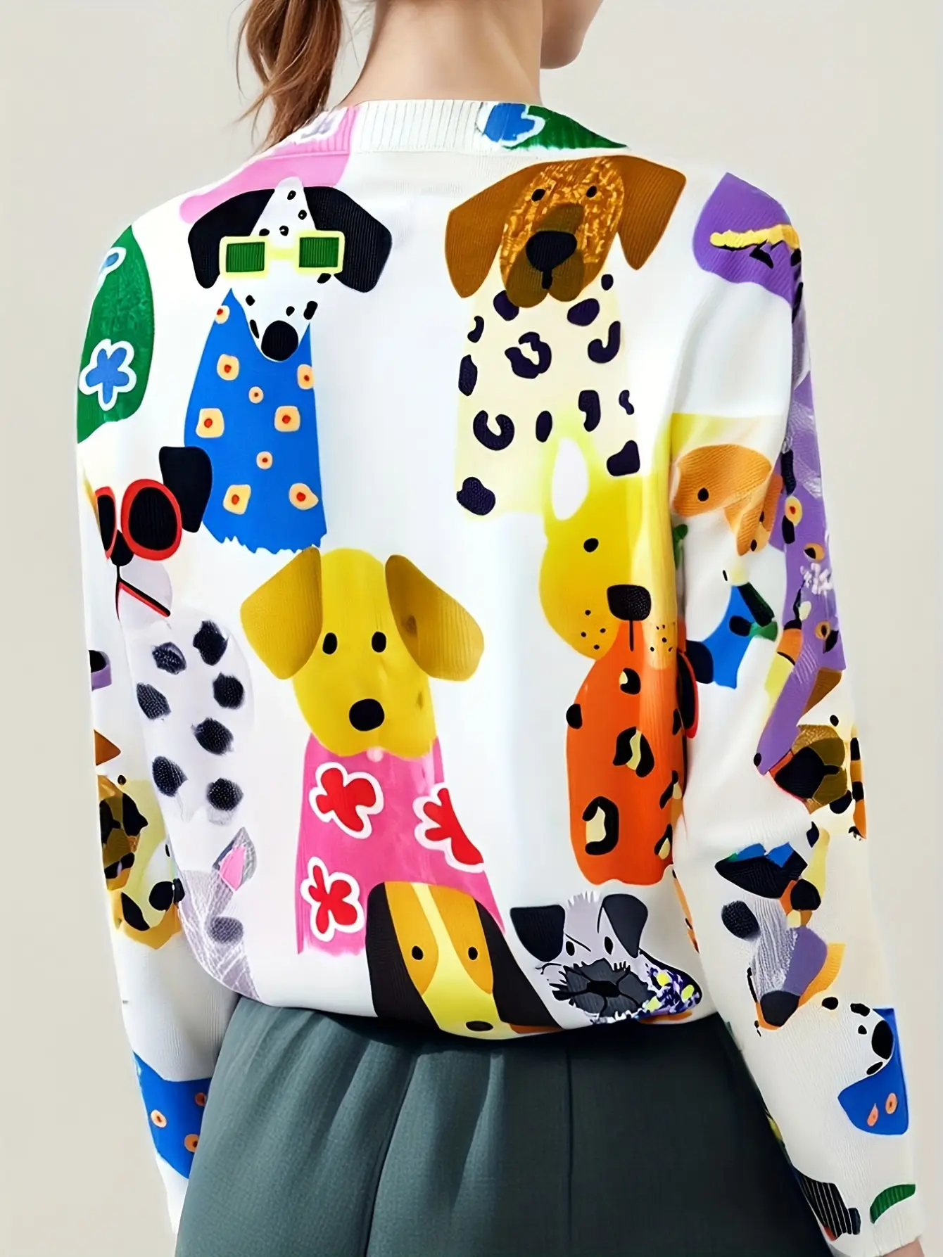 Women’s 3D Dog Print Knit Cardigan gallery view