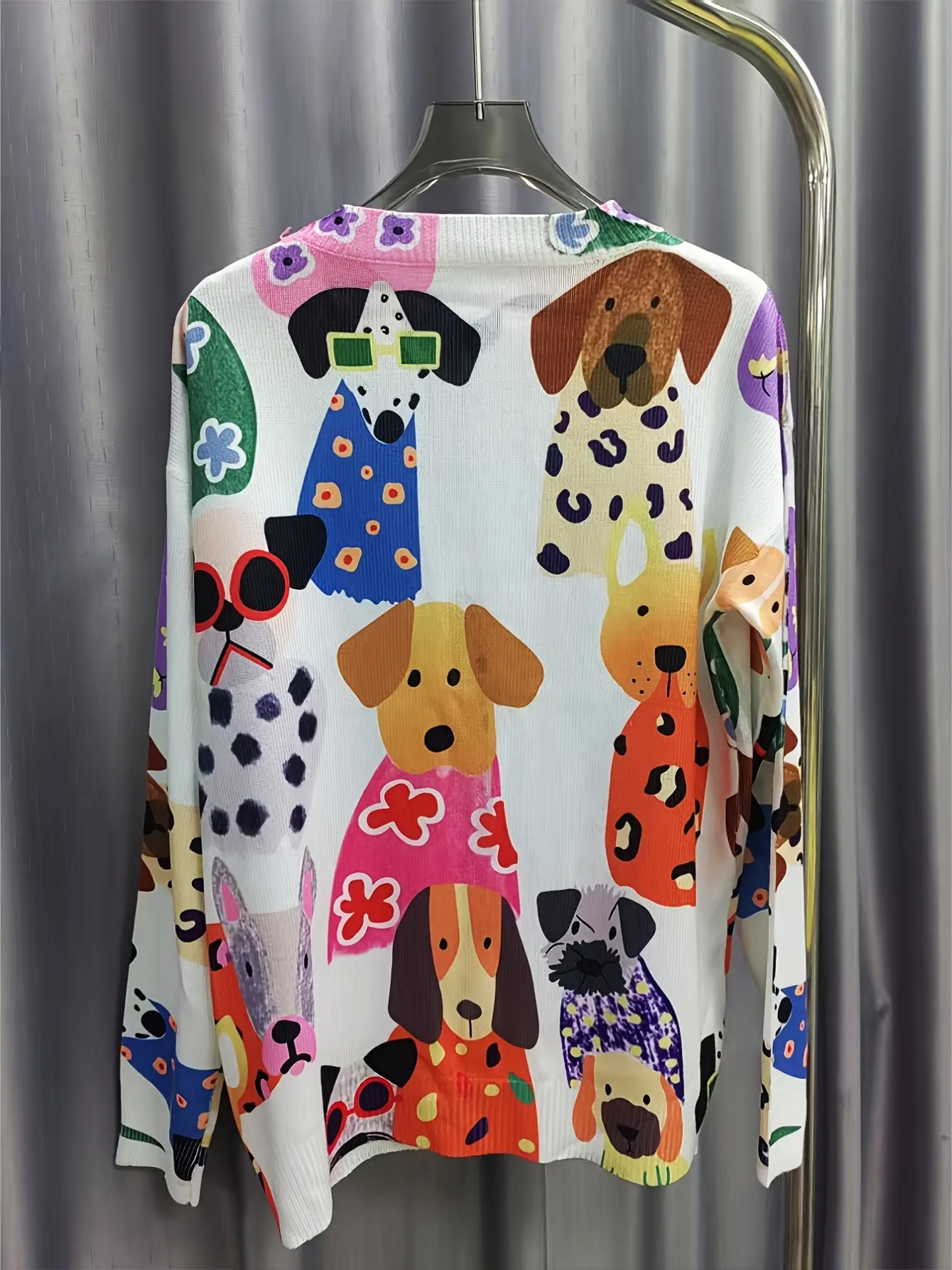 Women’s 3D Dog Print Knit Cardigan gallery view
