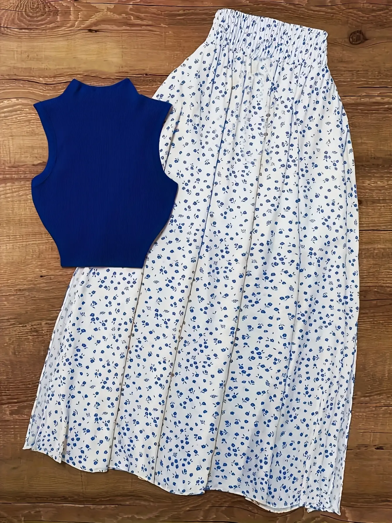 Women’s Sleeveless Top and Ditsy Floral Skirt Set gallery view
