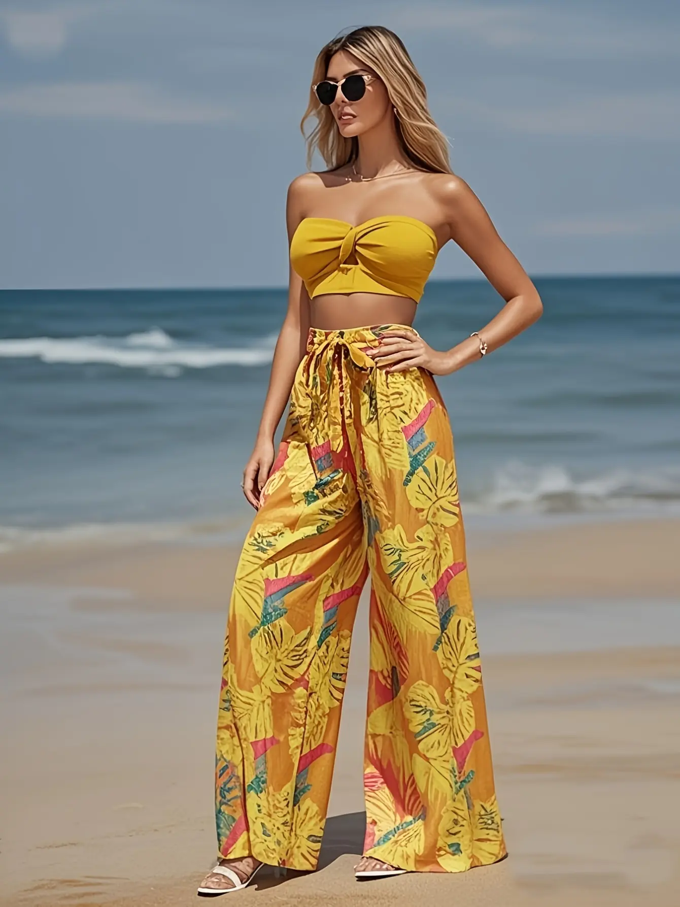 Women’s Yellow Tropical Bandeau and Pants Set gallery view