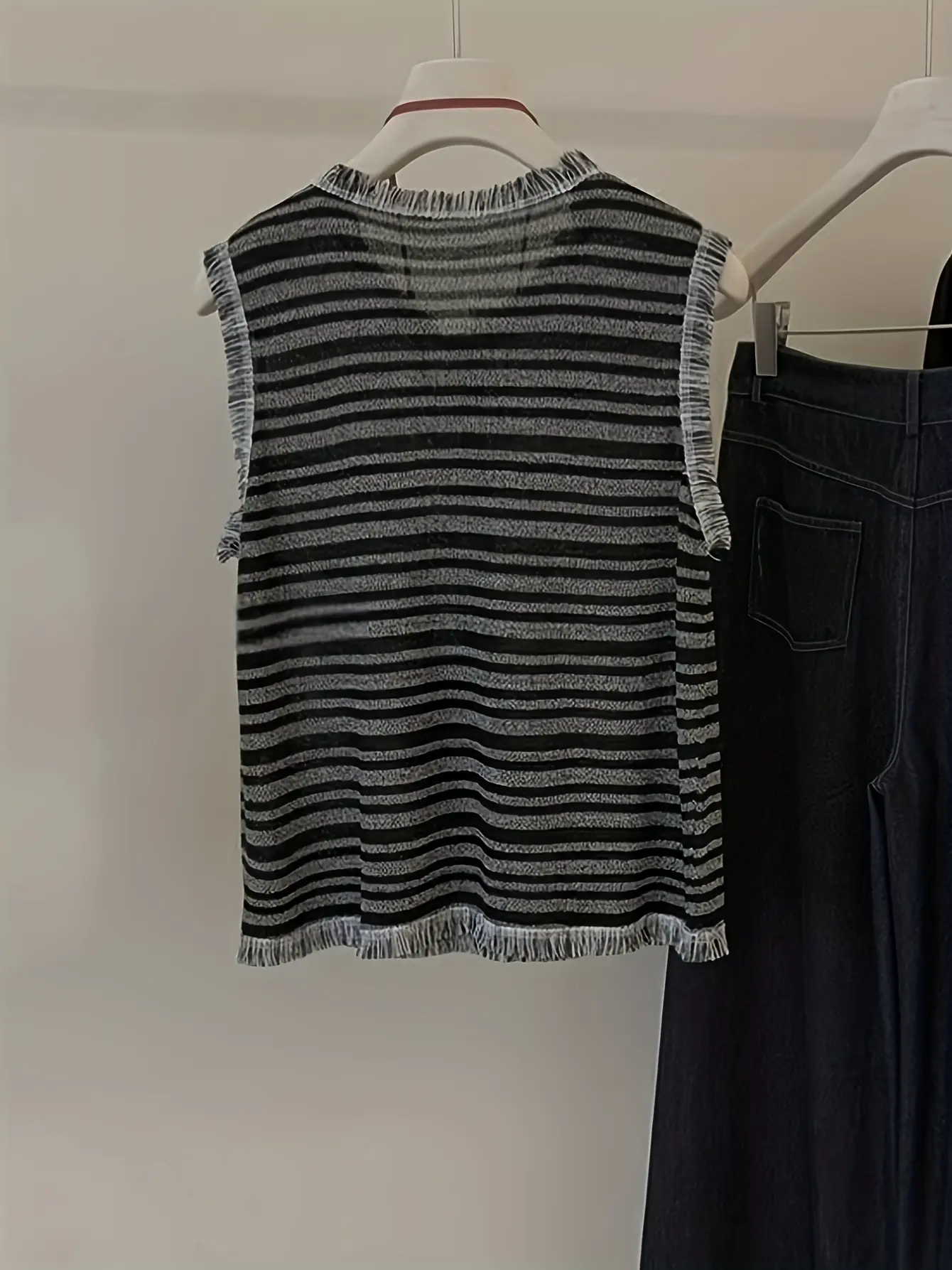 Women’s Black Fringe Knit Vest Cardigan gallery view