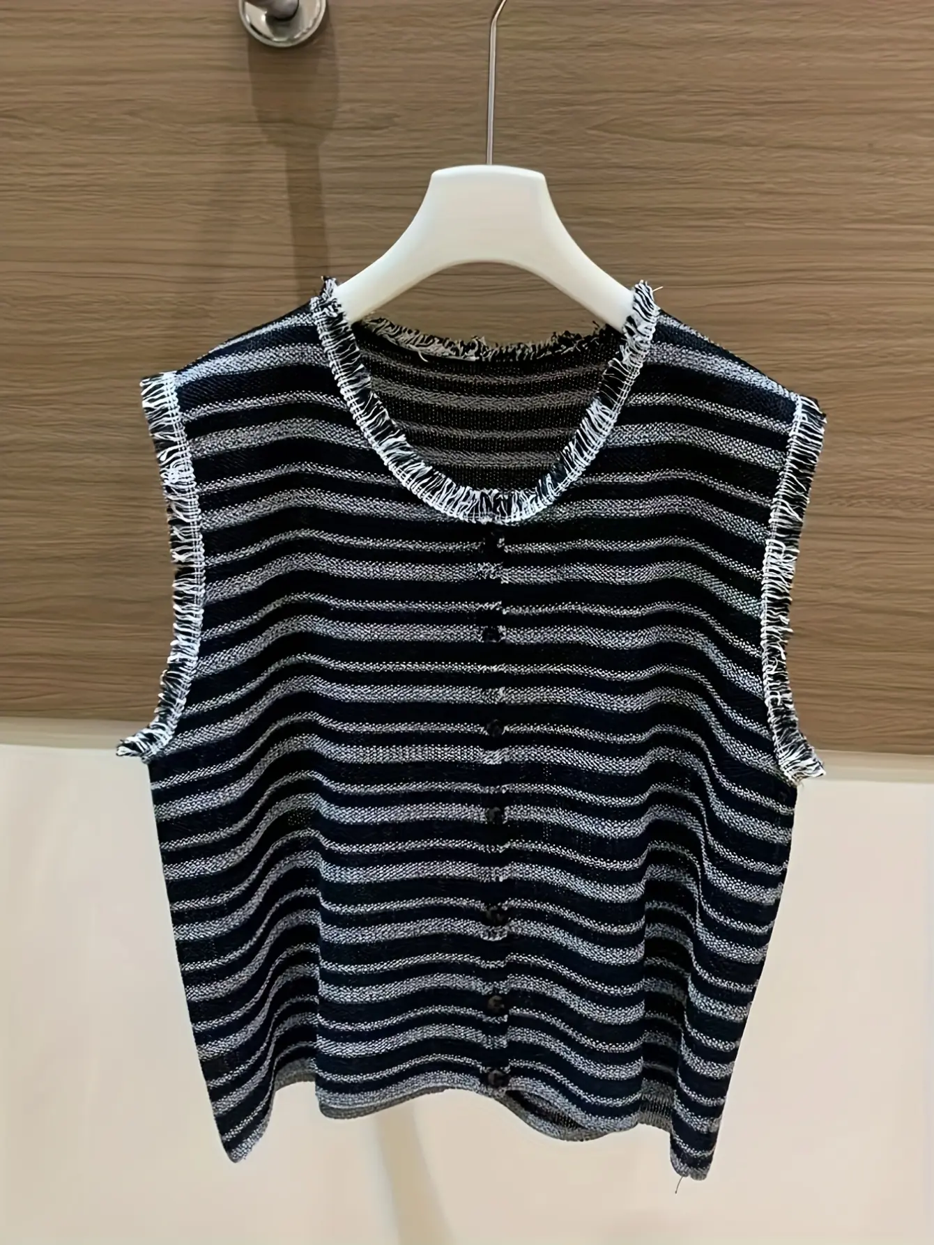 Women’s Black Fringe Knit Vest Cardigan gallery view
