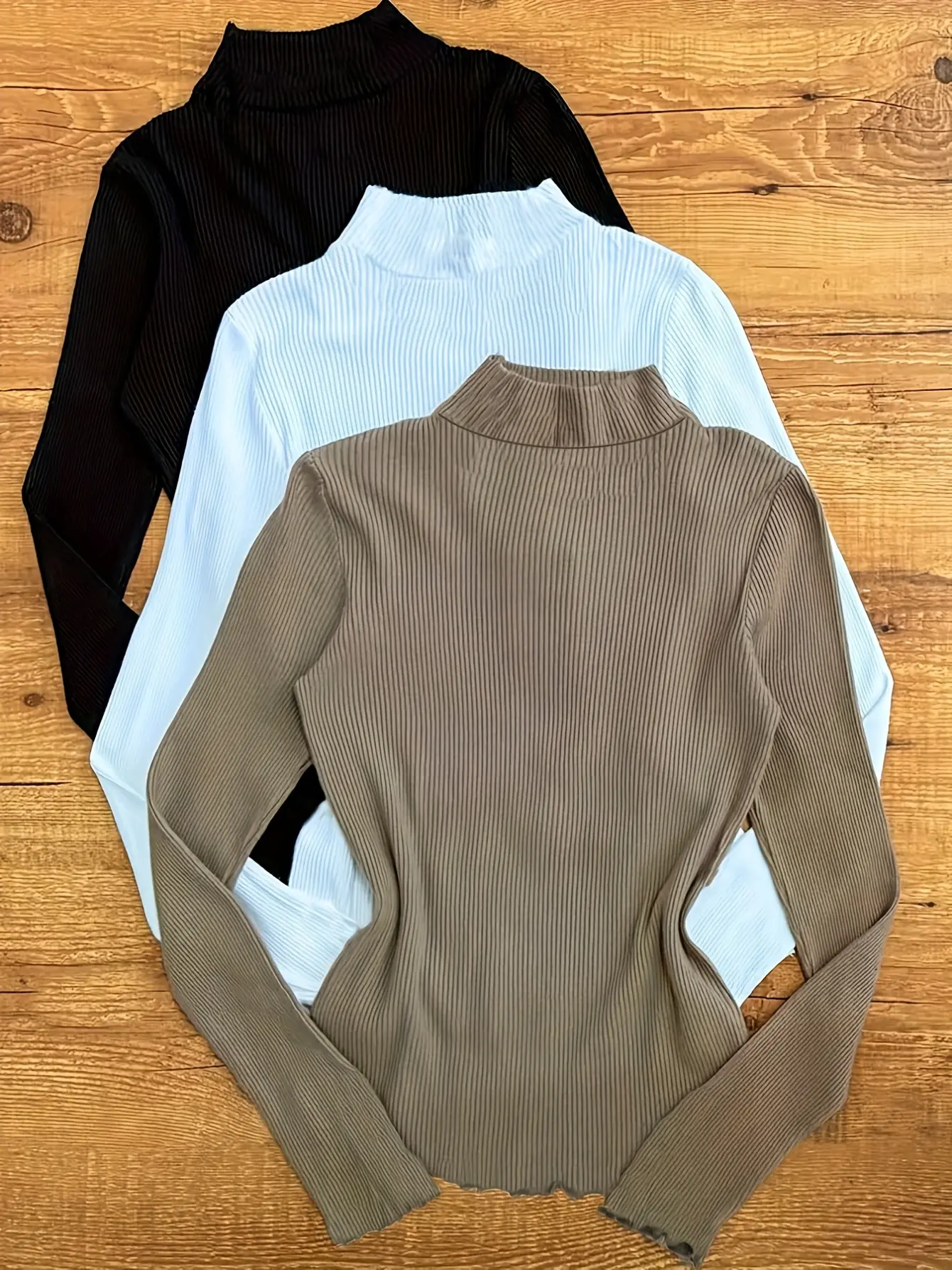 Women’s Three-Pack Mock Neck Long Sleeve Tops gallery view