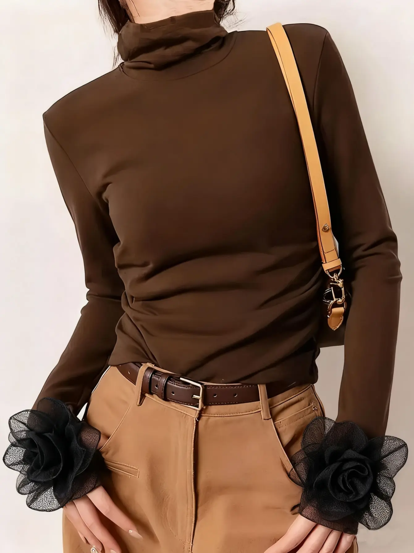 Women’s 3D Floral Applique Mock-Neck Long-Sleeve Top gallery view