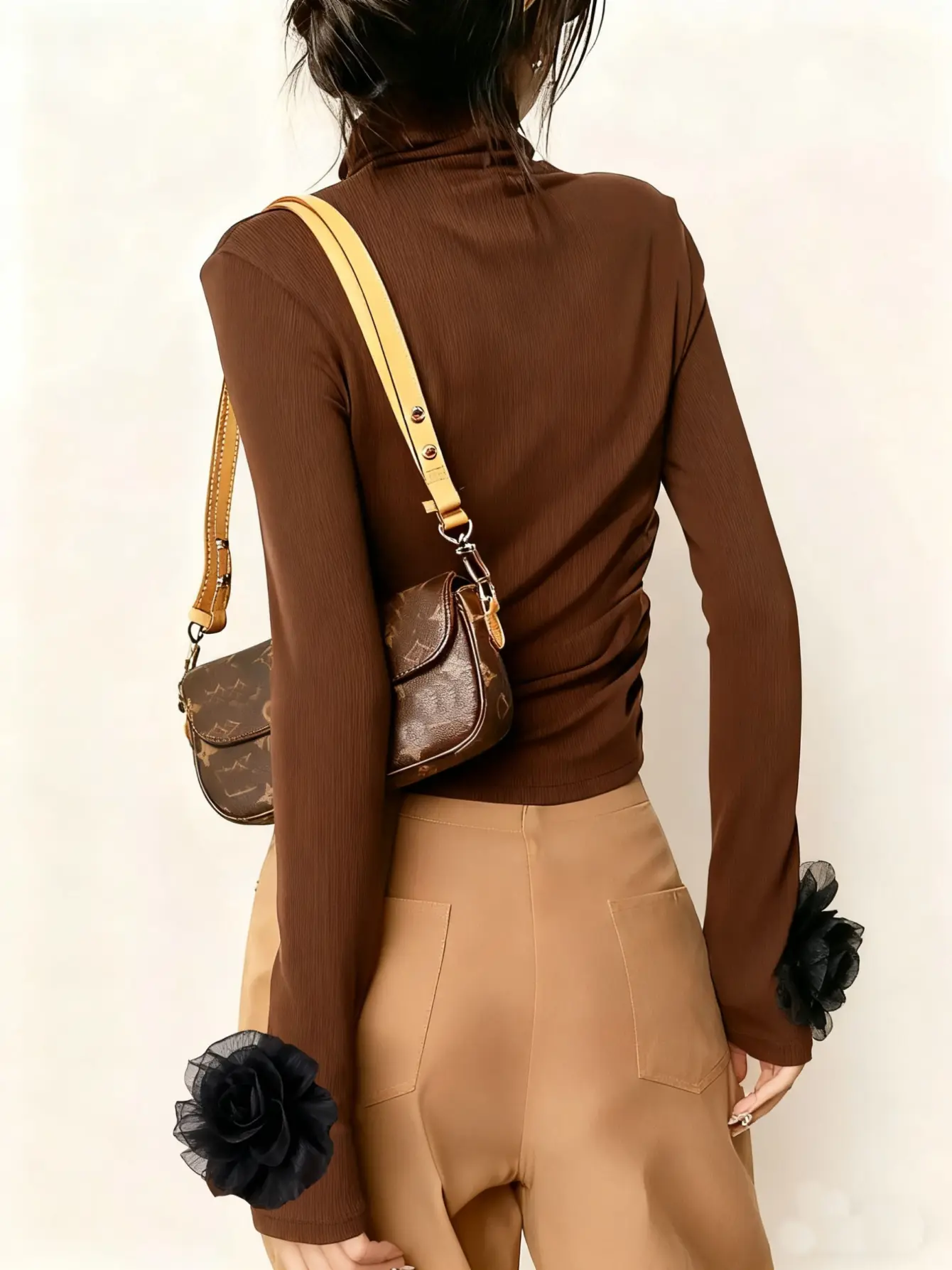 Women’s 3D Floral Applique Mock-Neck Long-Sleeve Top gallery view