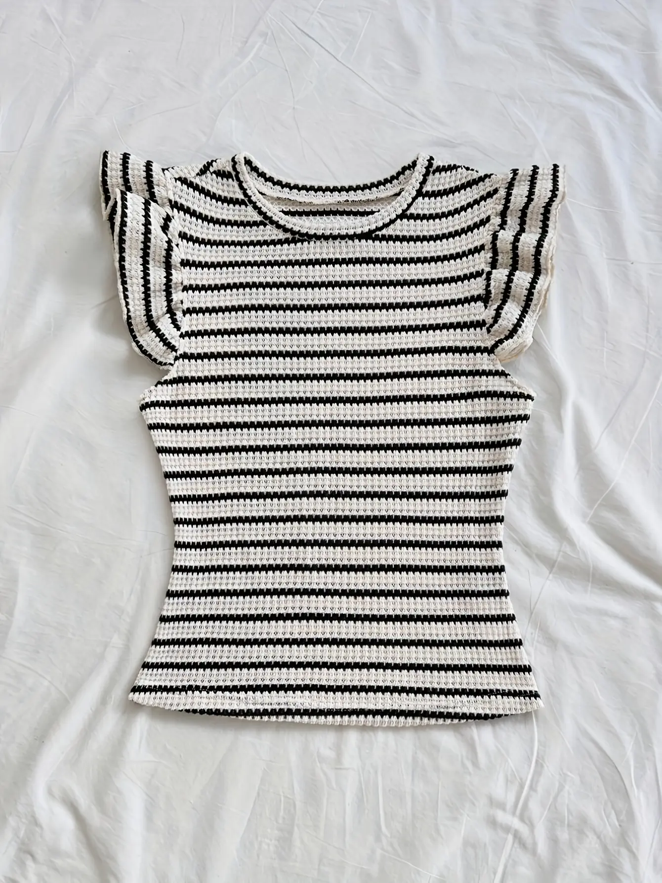 Women’s Striped Ruffle-Sleeve Casual Top gallery view