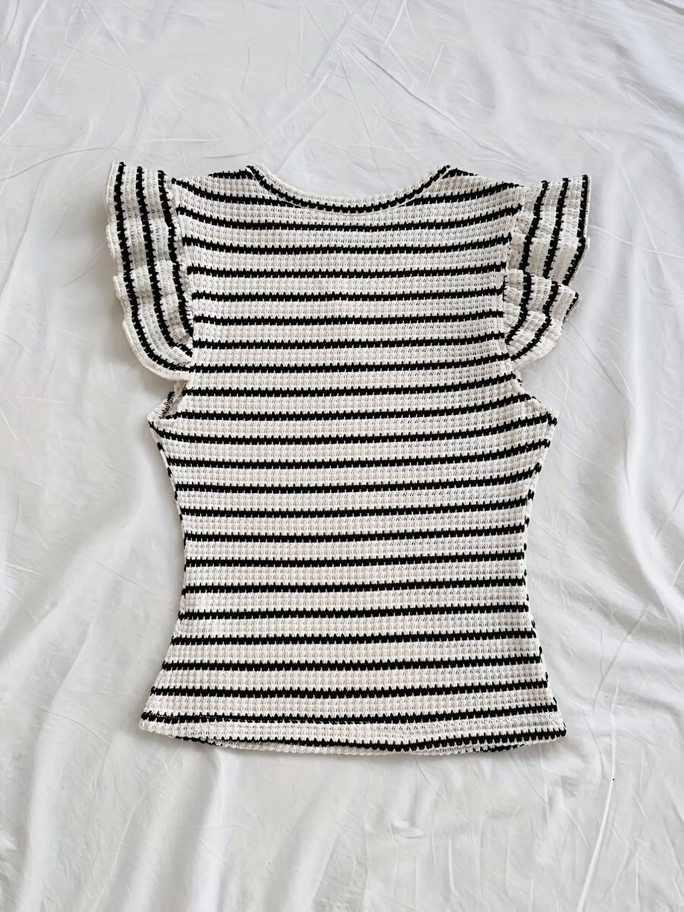 Women’s Striped Ruffle-Sleeve Casual Top gallery view