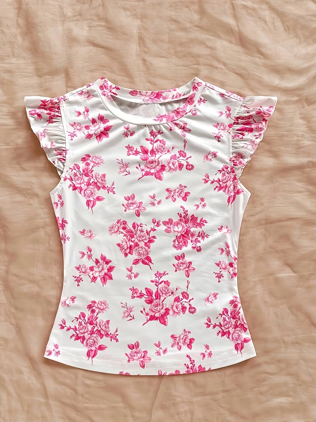 Women’s Tropical Floral Flutter-Sleeve Top gallery view