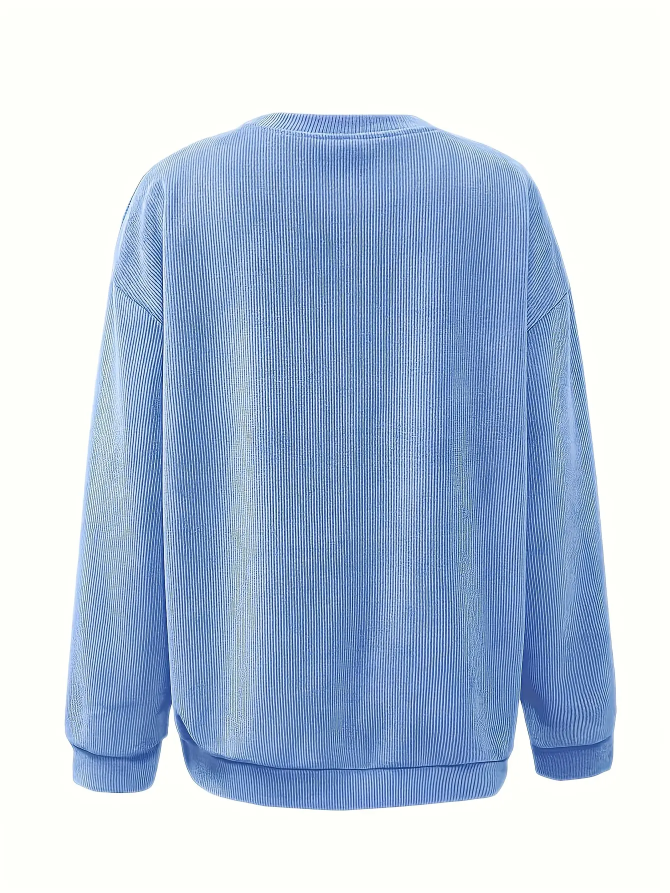 Women’s Sky Blue Corduroy-Texture Crewneck Sweatshirt gallery view