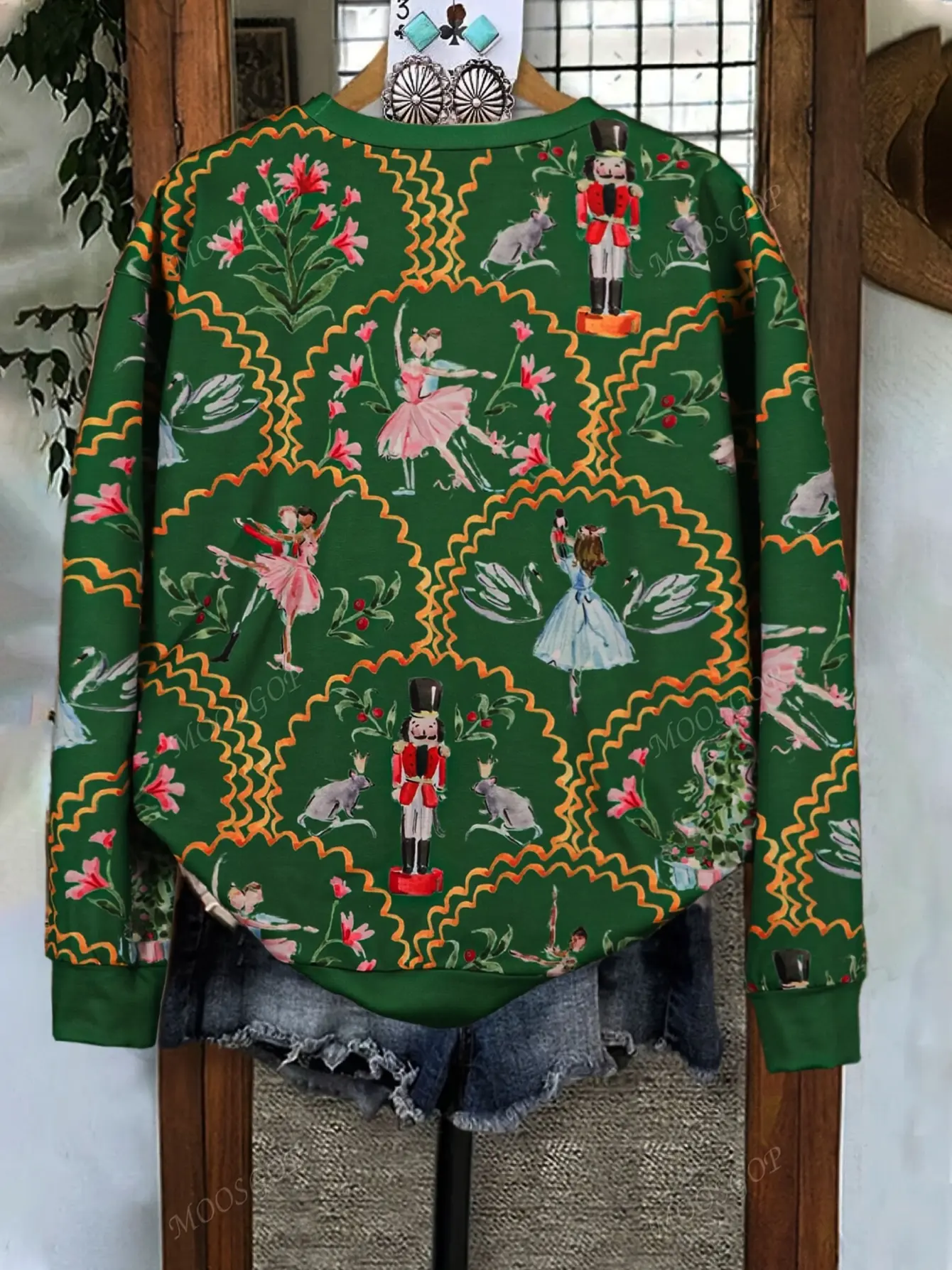 Women’s Nutcracker Graphic Christmas Crewneck Sweatshirt gallery view