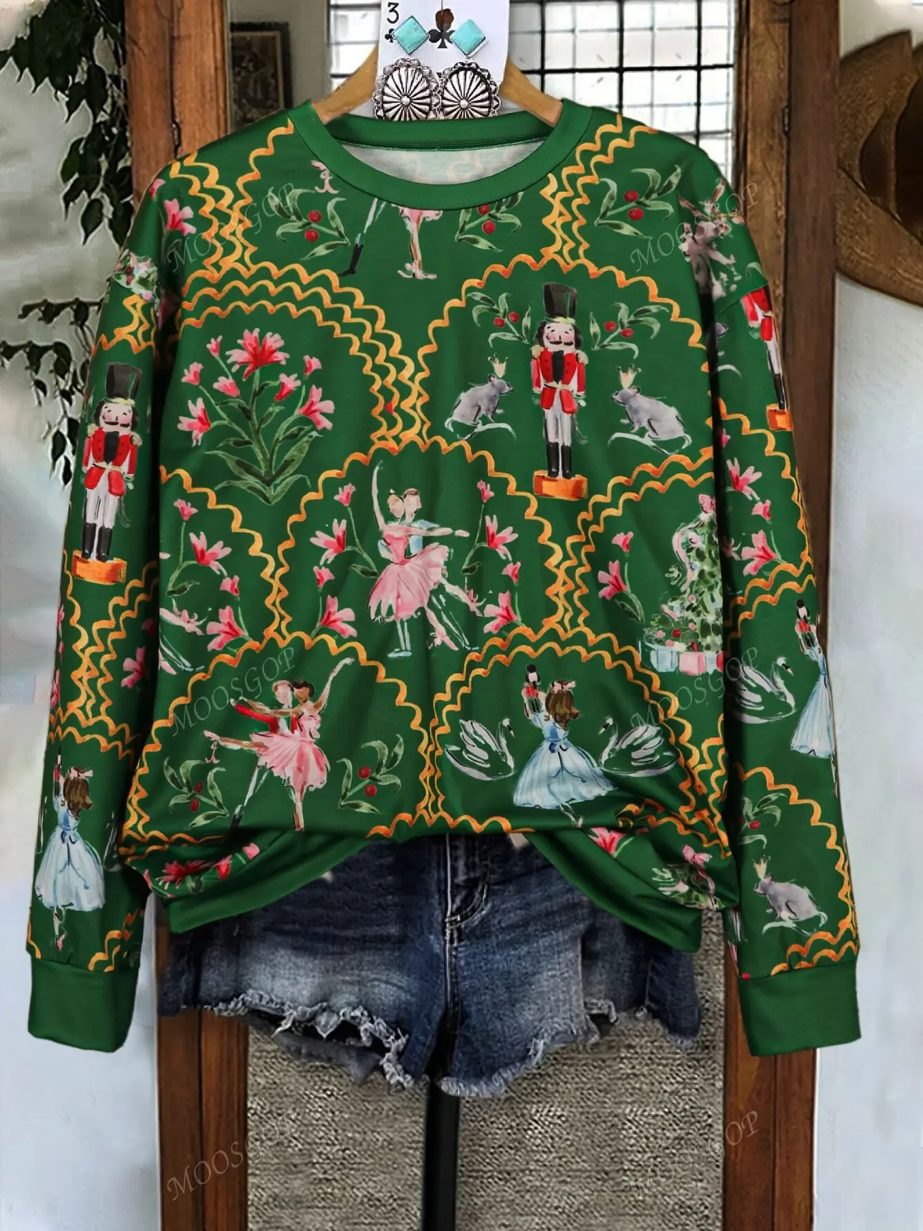 Women’s Nutcracker Graphic Christmas Crewneck Sweatshirt gallery view