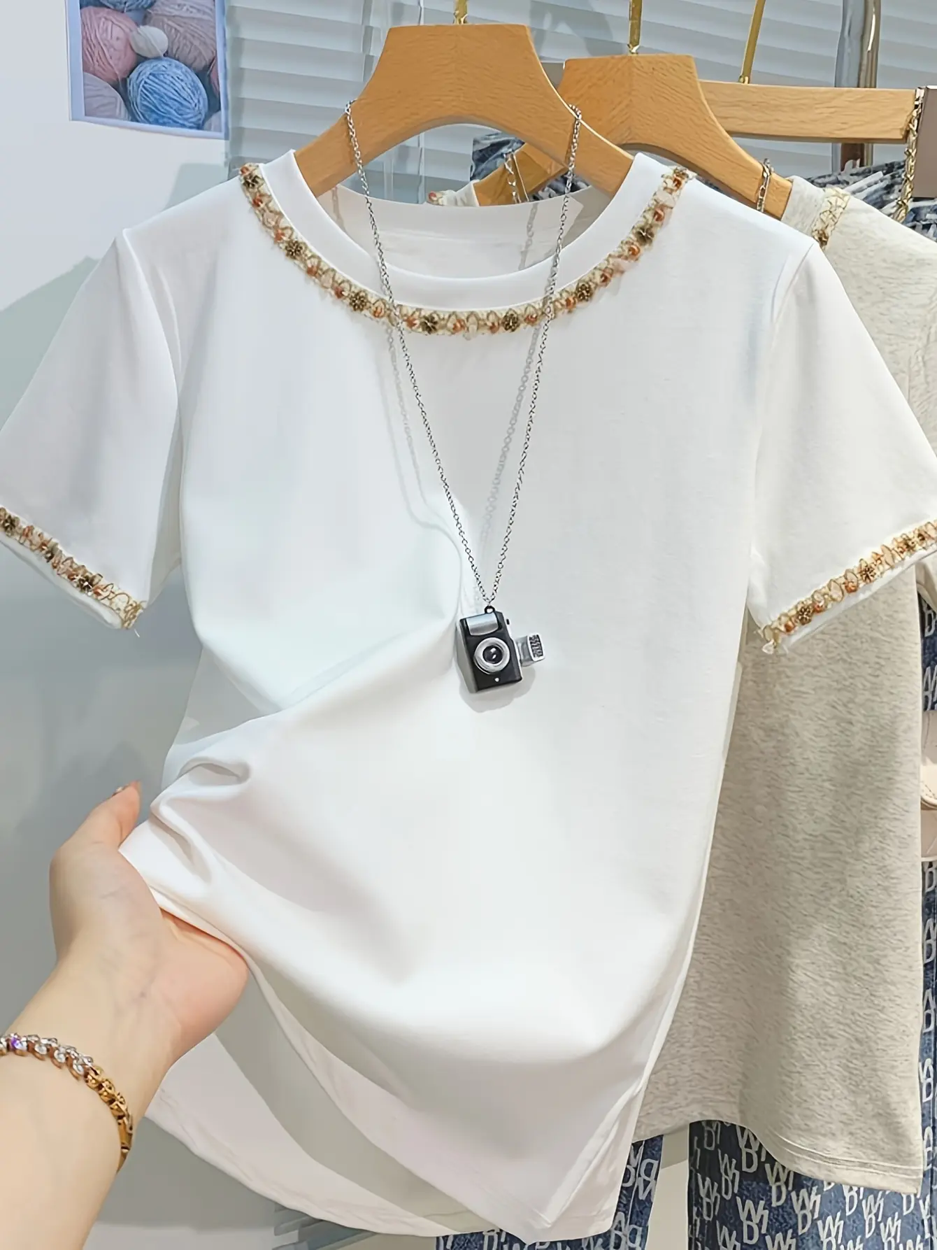 Women’s French-Inspired Ribbon Applique Crewneck Tee gallery view