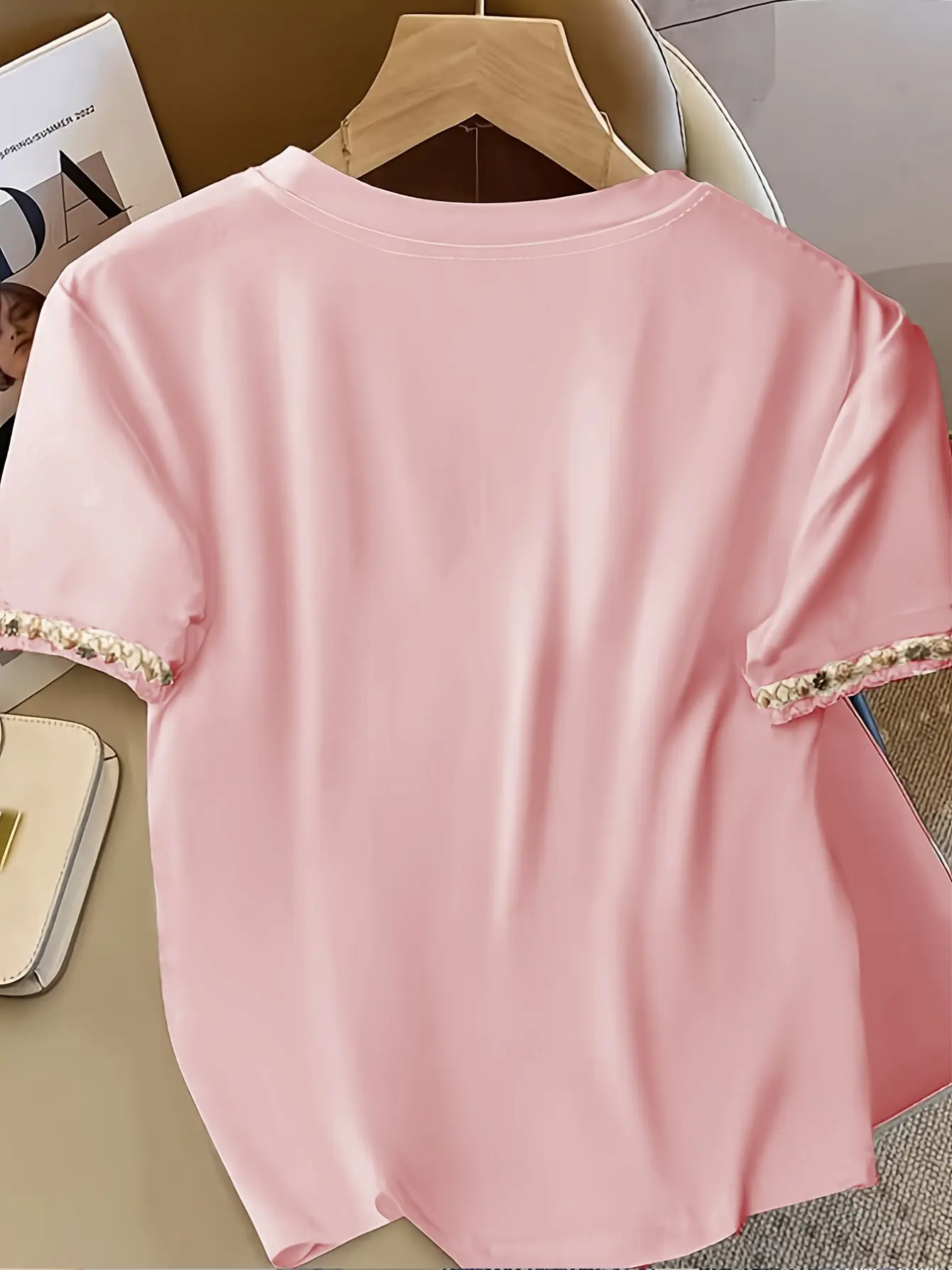 Women’s French-Inspired Ribbon Applique Crewneck Tee gallery view