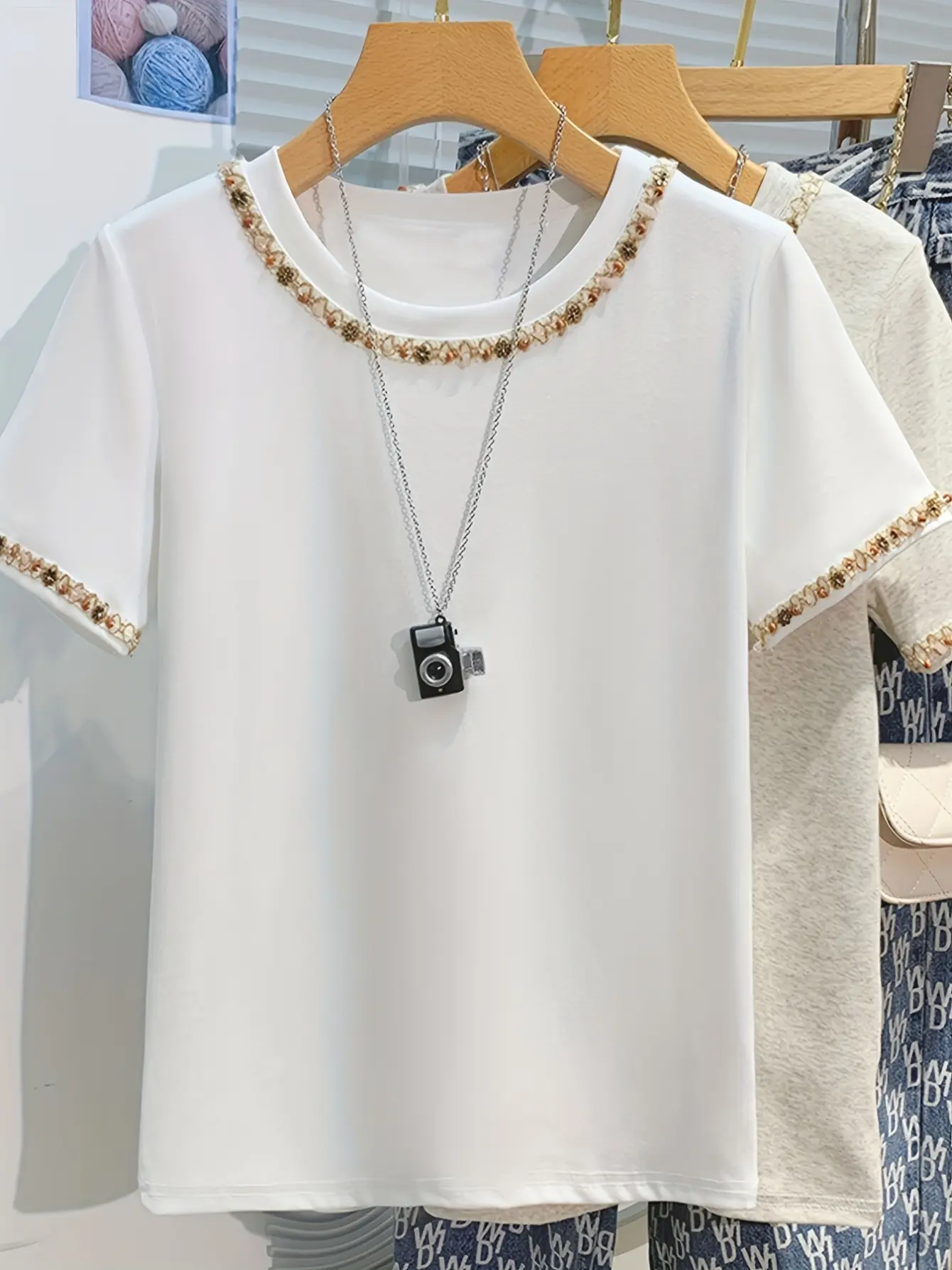 Women’s French-Inspired Ribbon Applique Crewneck Tee gallery view