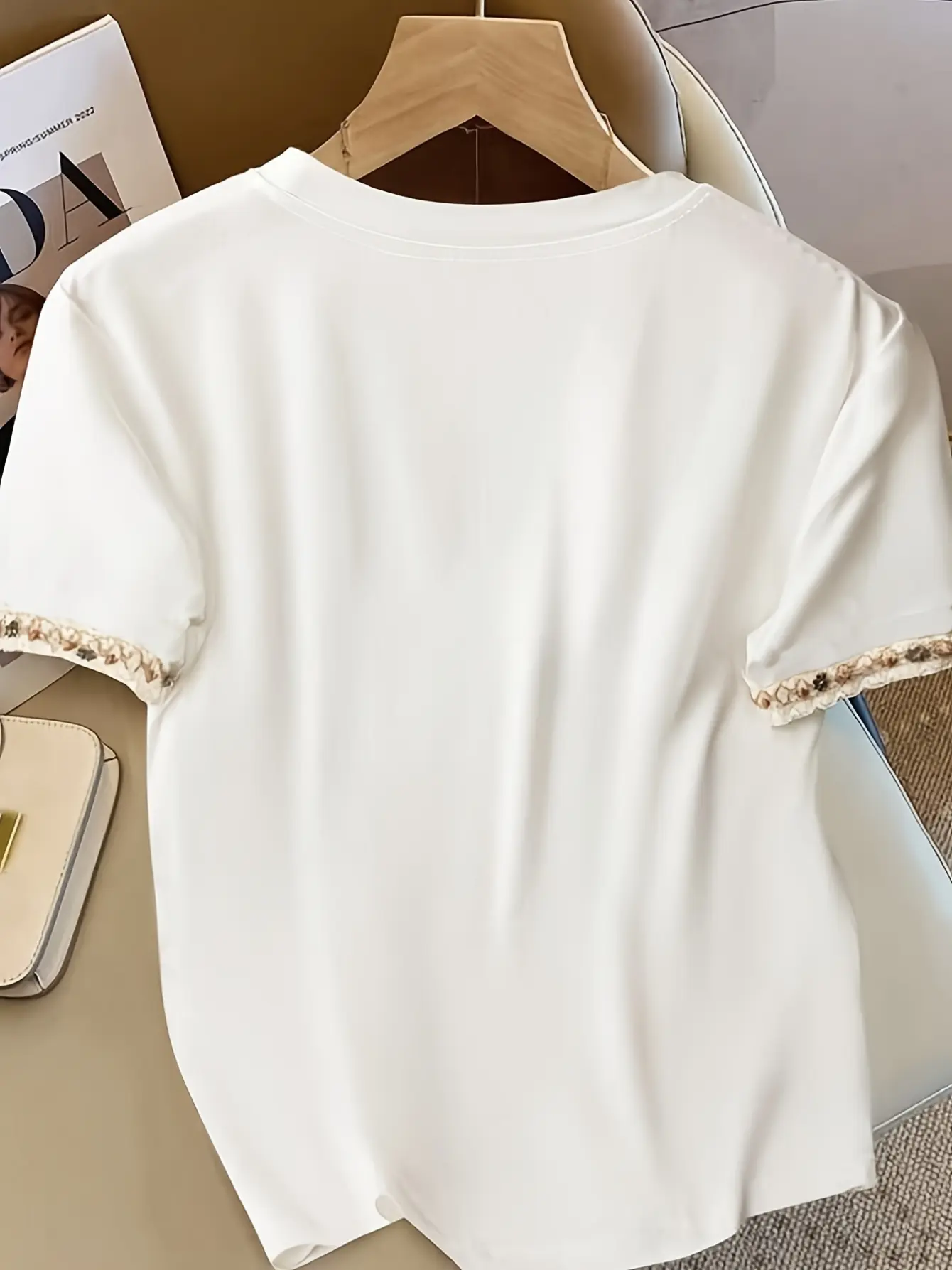 Women’s French-Inspired Ribbon Applique Crewneck Tee gallery view