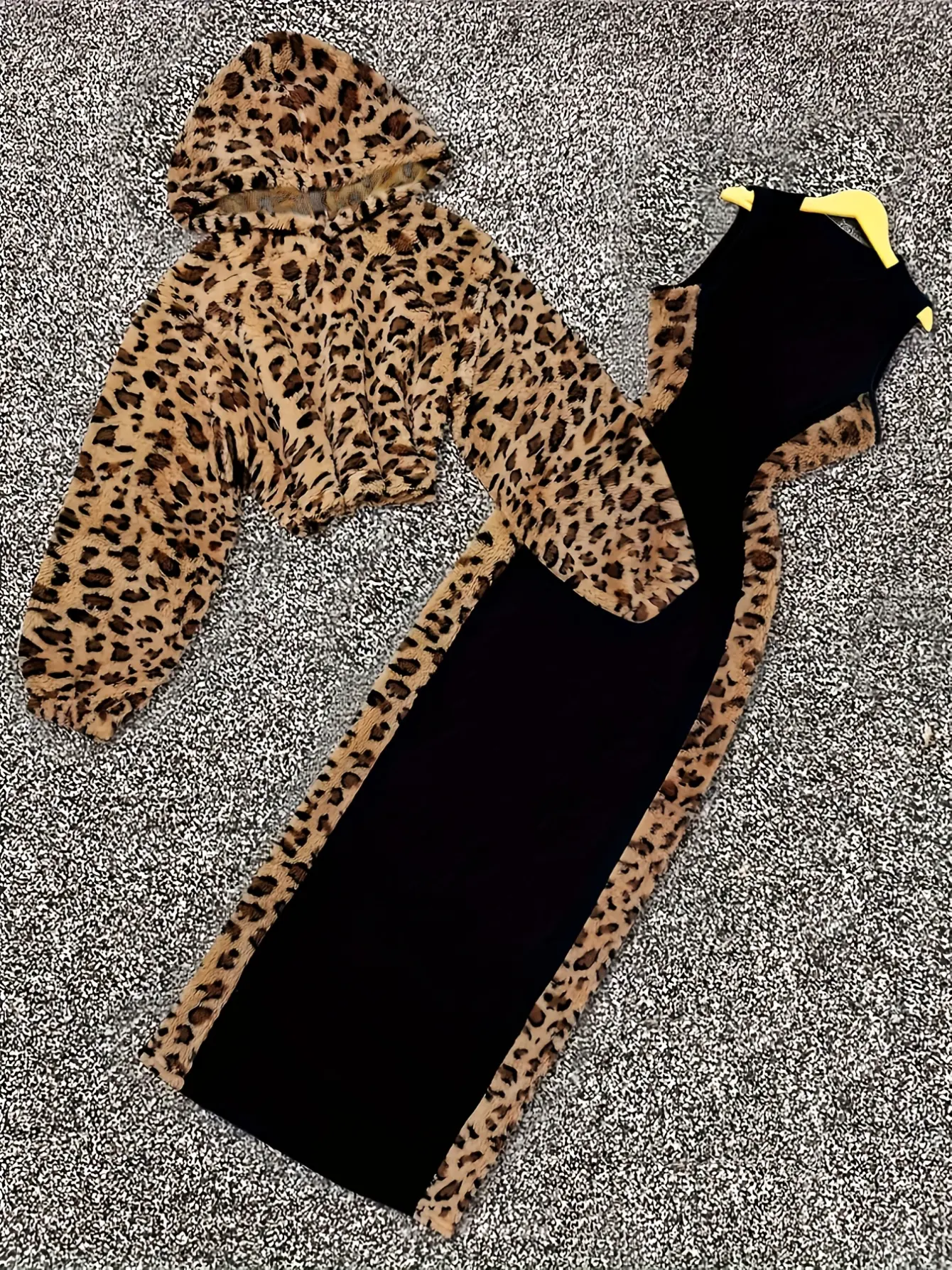 Women’s Leopard-Trim Hooded Jacket and Maxi Dress Set gallery view