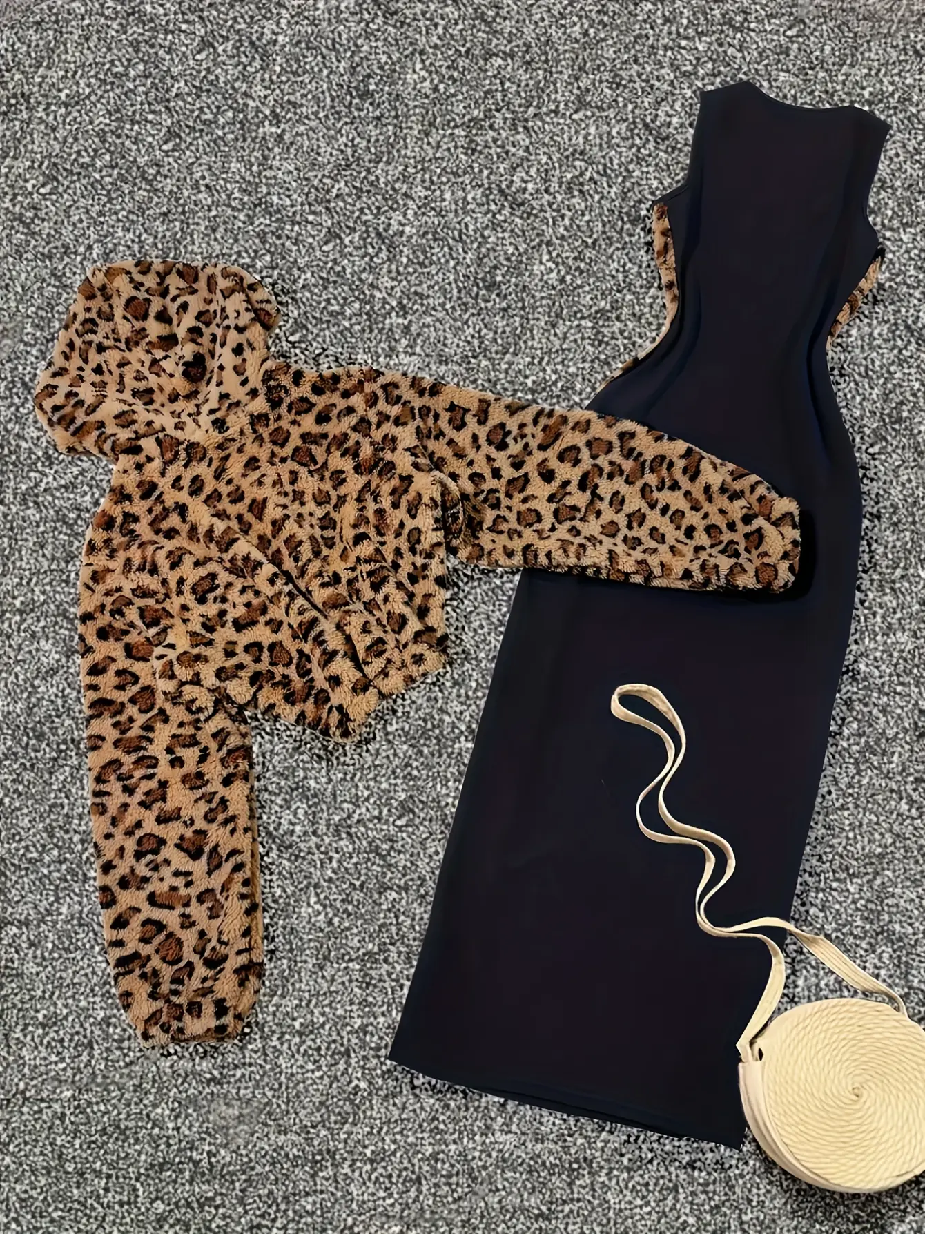 Women’s Leopard-Trim Hooded Jacket and Maxi Dress Set gallery view