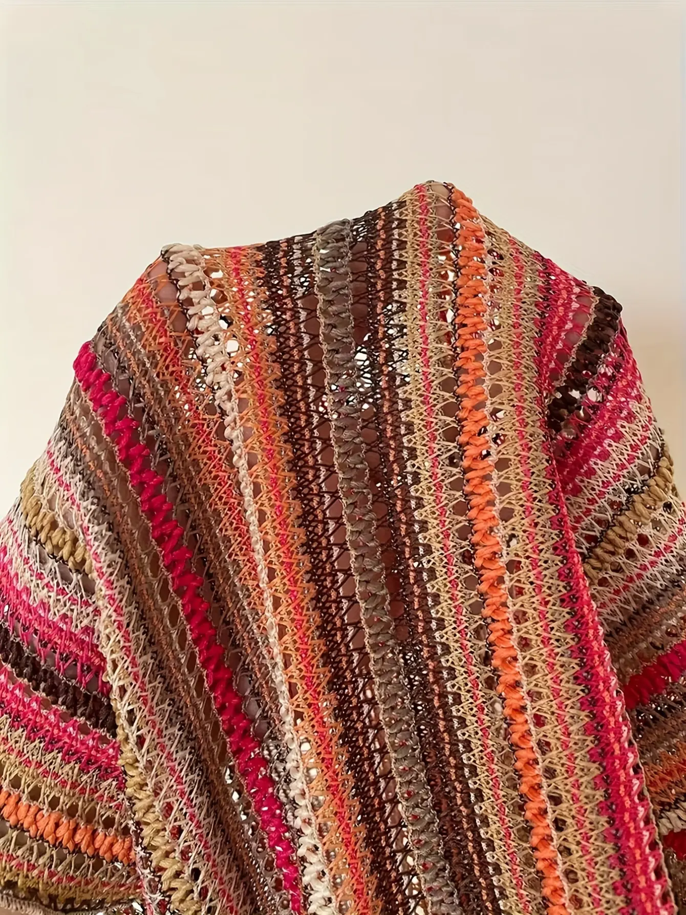 Women’s Boho Striped Crochet-Look Bell Sleeve Top gallery view