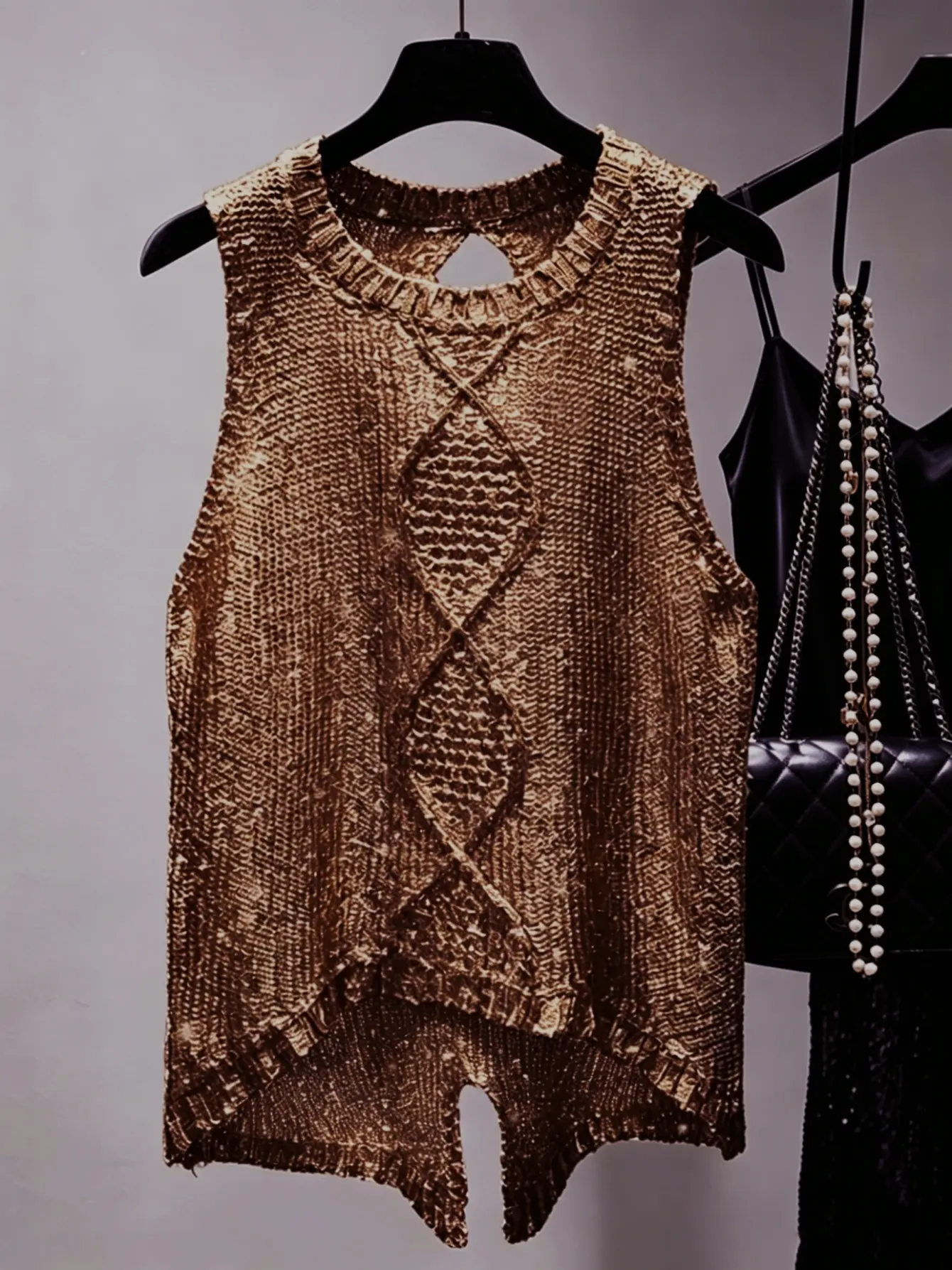 Women’s Asymmetrical Hem Open-Knit Sleeveless Vest gallery view