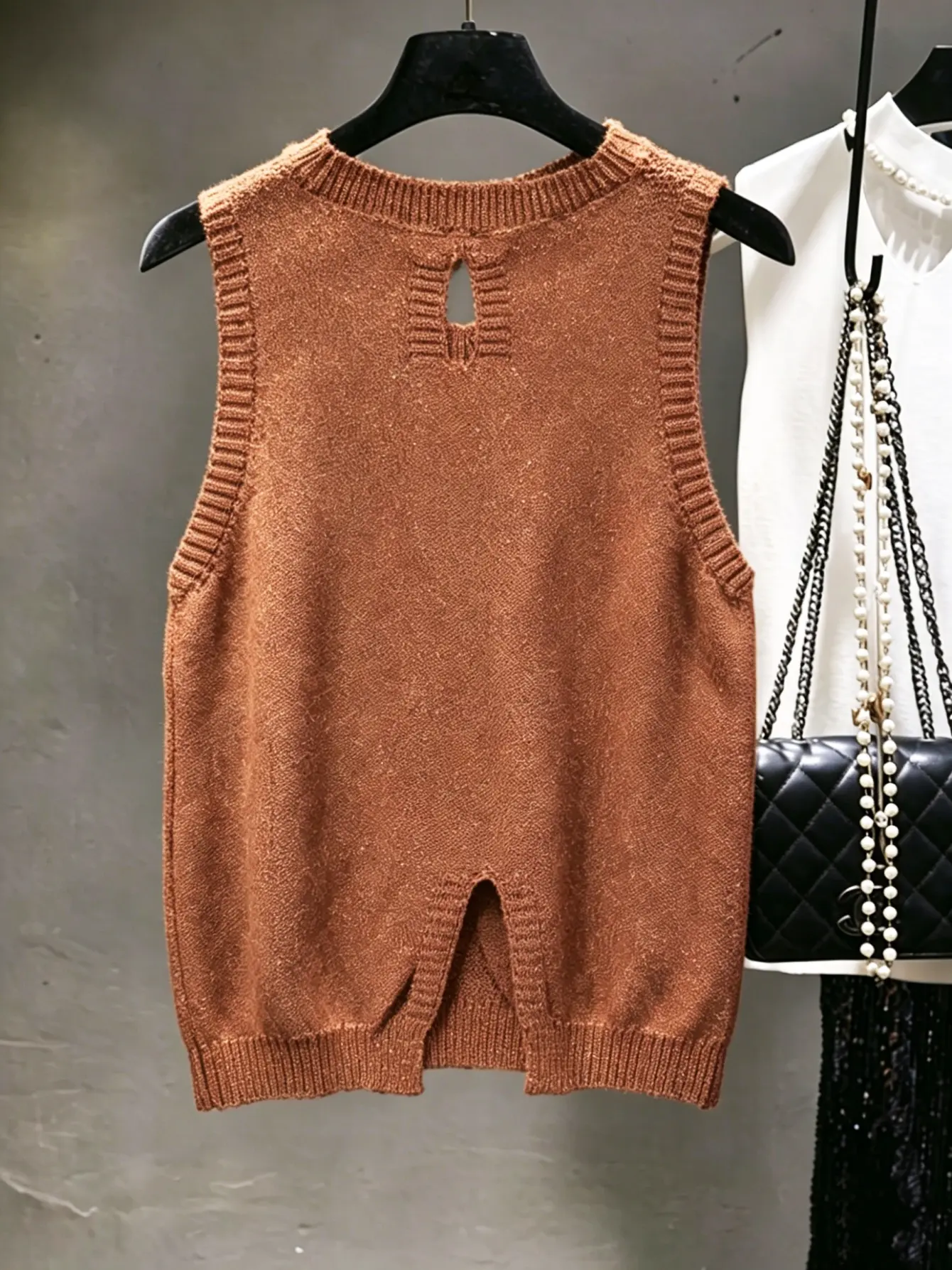 Women’s Asymmetrical Hem Open-Knit Sleeveless Vest gallery view