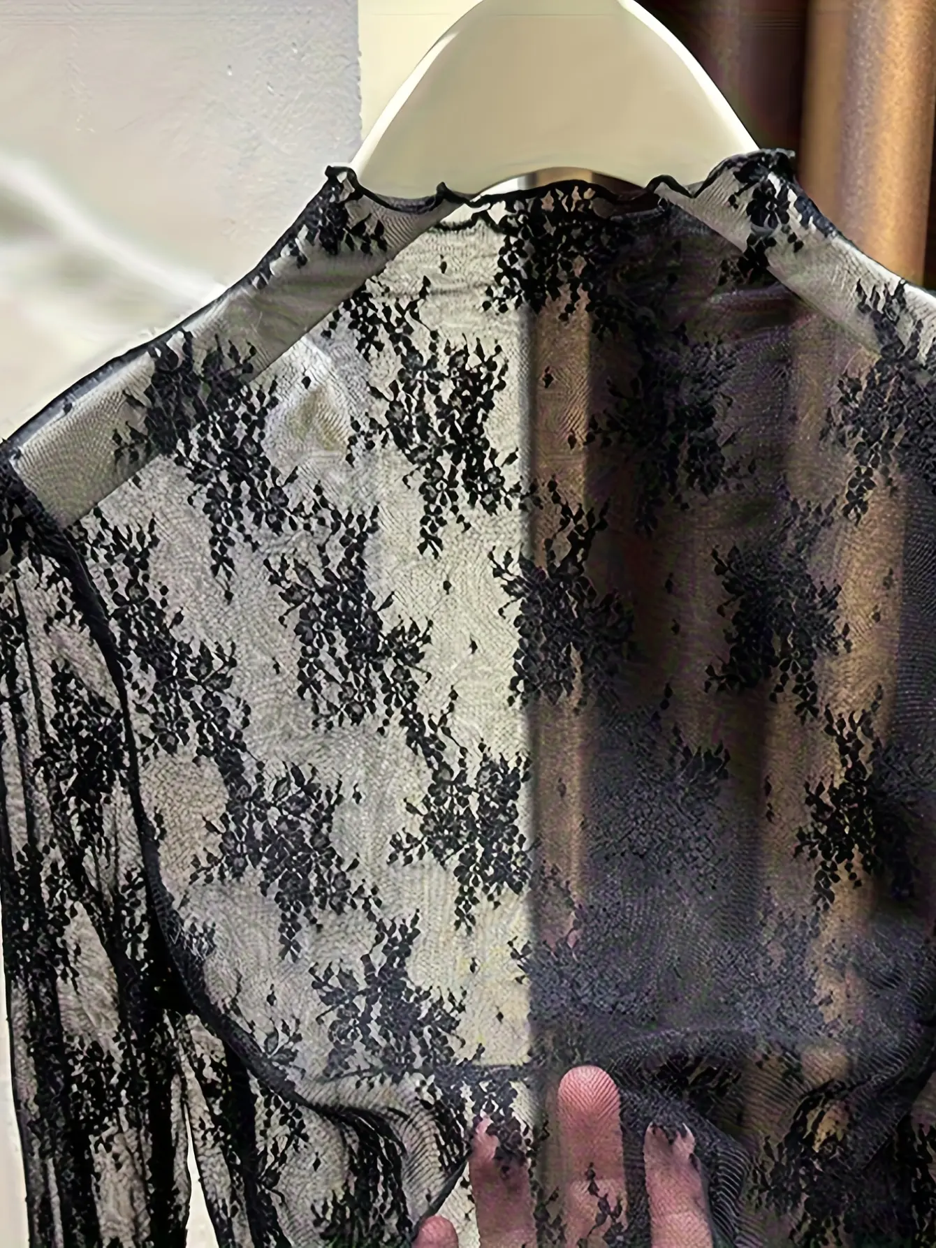 Women’s Lace Mock-Neck Sheer Mesh Long Sleeve Top gallery view