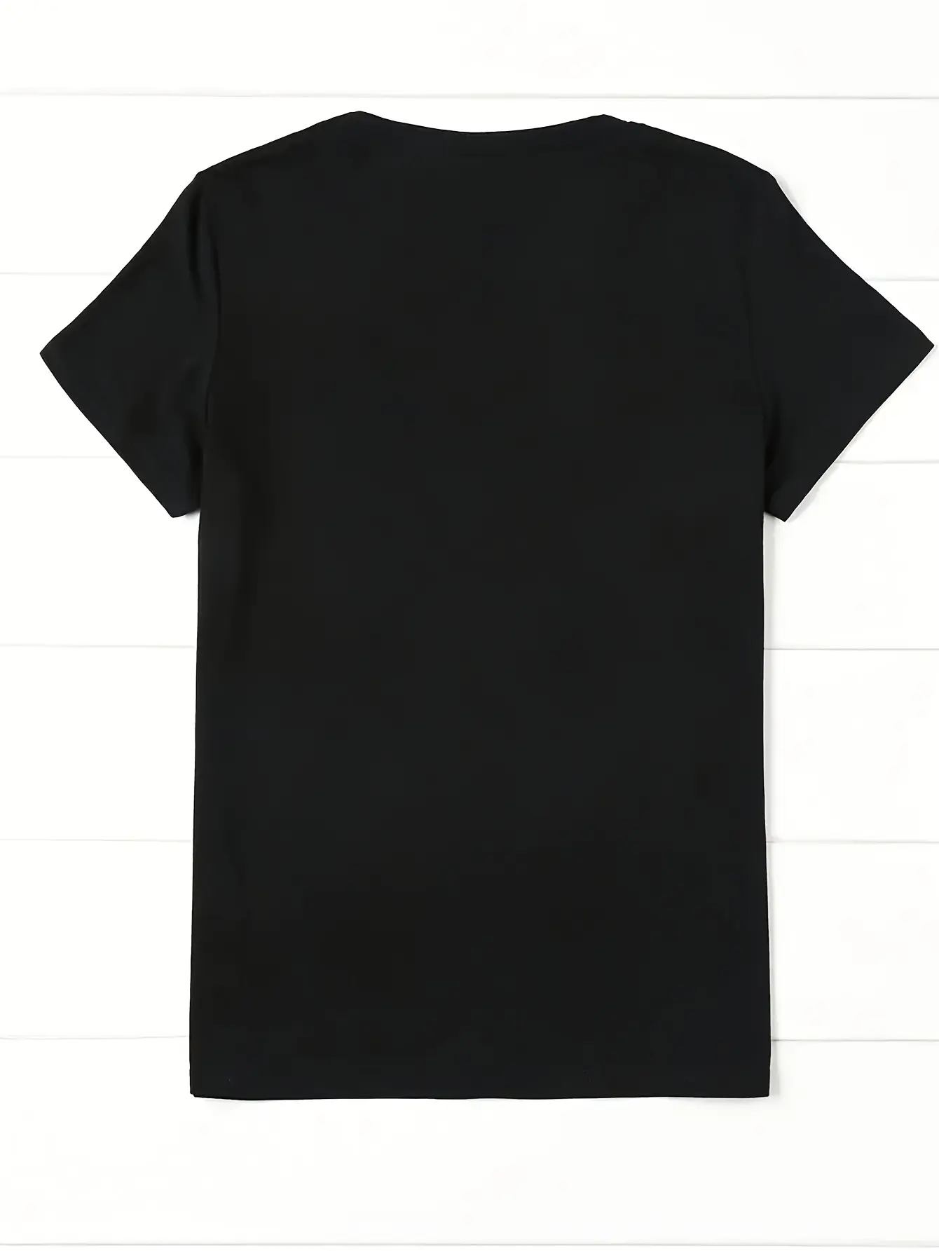Back view of black short-sleeve T-shirt