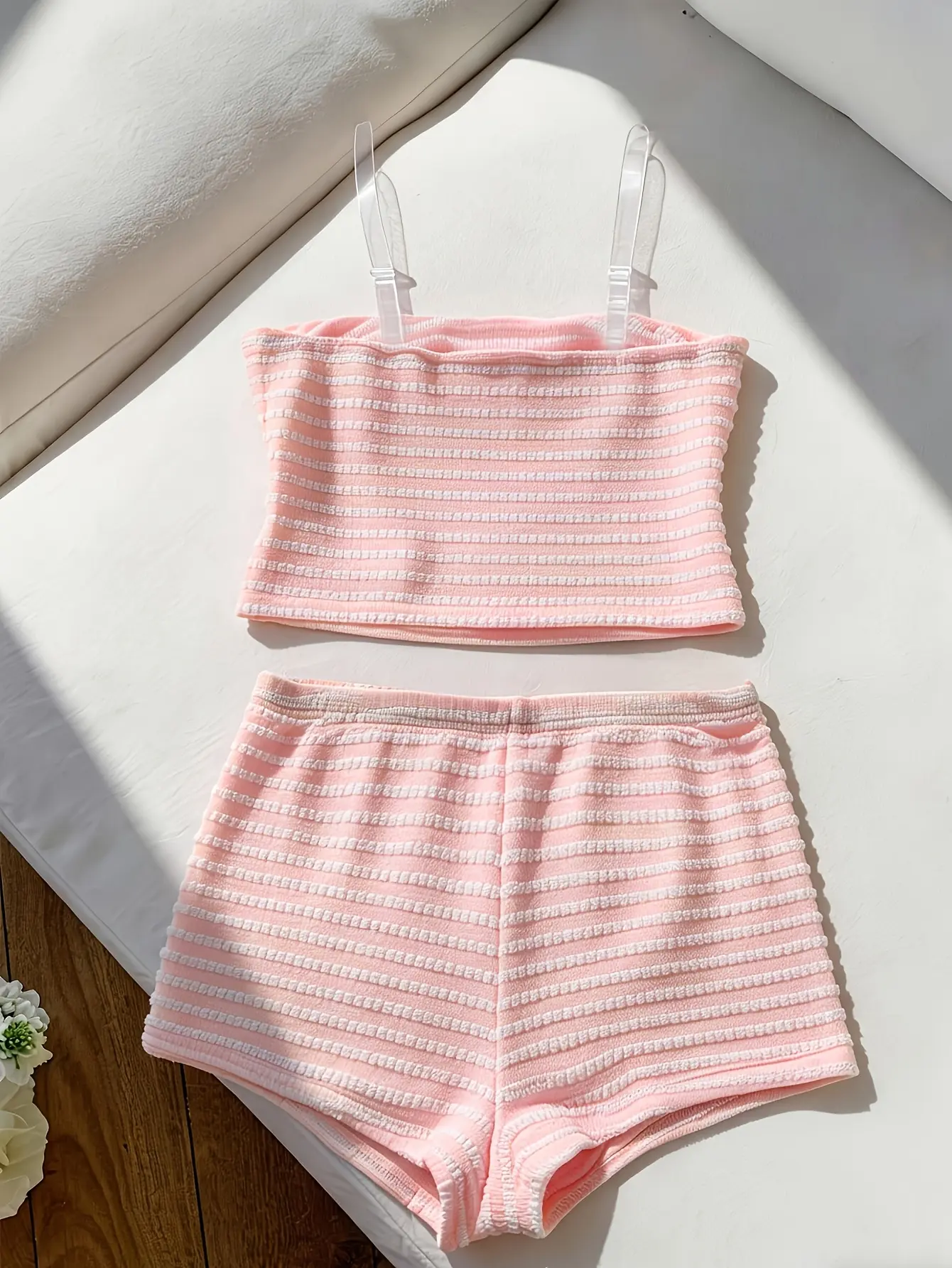 Women’s pink starfish cami and striped shorts set