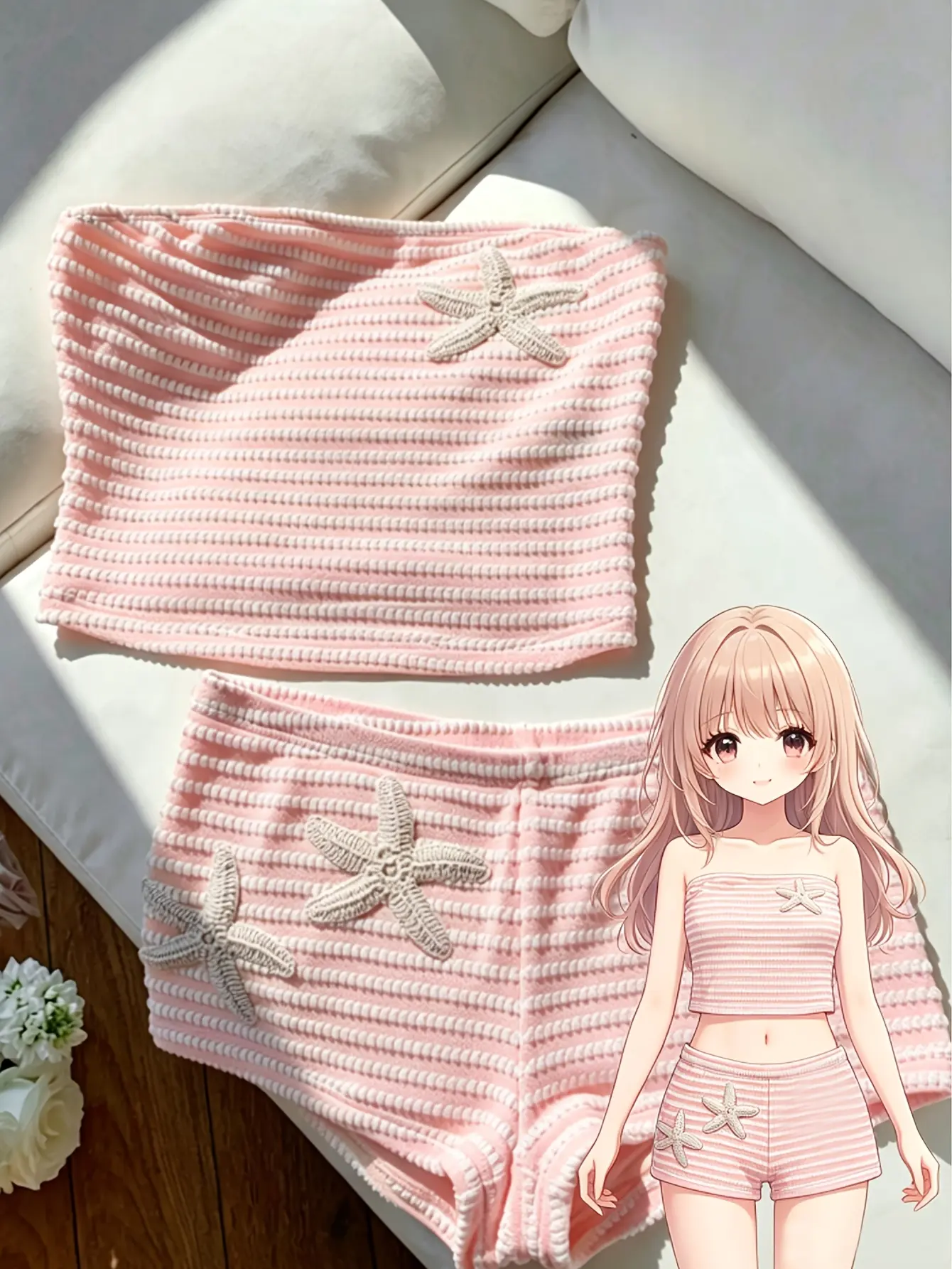 Women’s 3D Starfish Cami Top and Striped Shorts Set gallery view