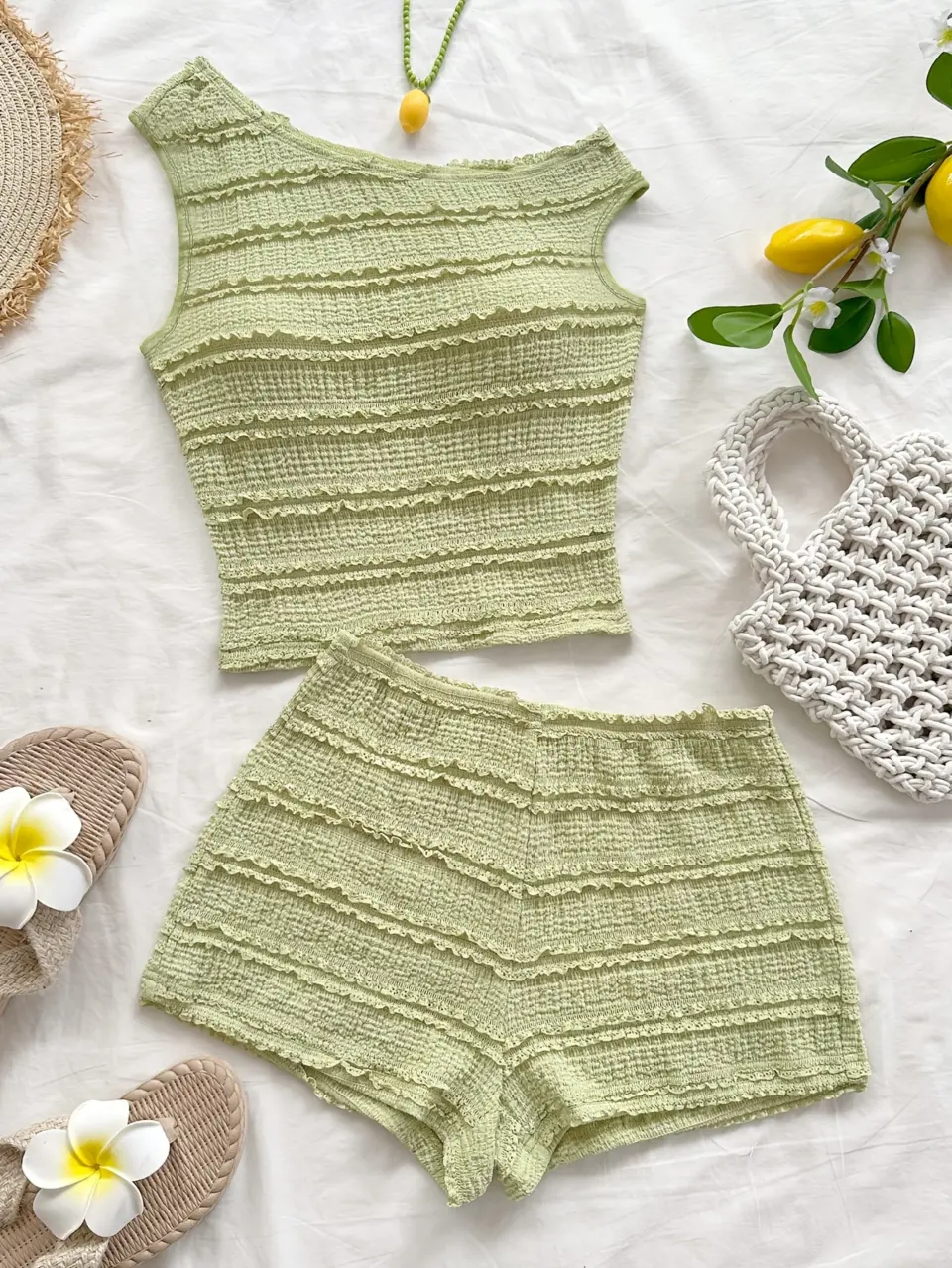 Women's Asymmetric Shoulder Top and Shorts Set